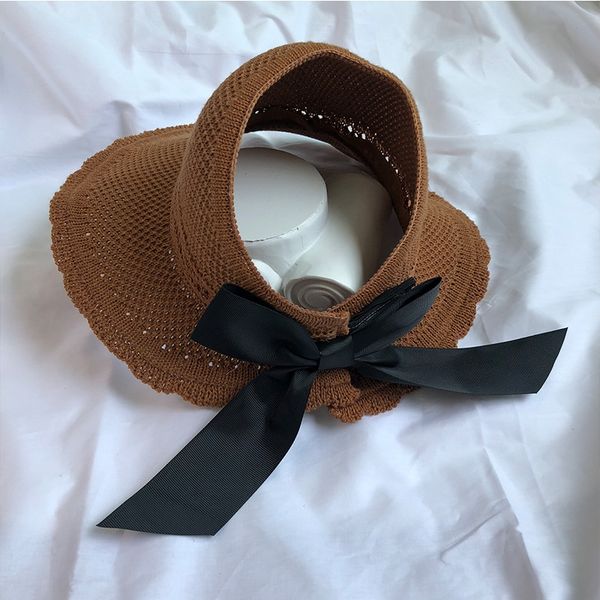 

new knitted empty straw sun children's summer sun-proof bow cap sun-proof straw hat outdoor sun hat, Blue;gray
