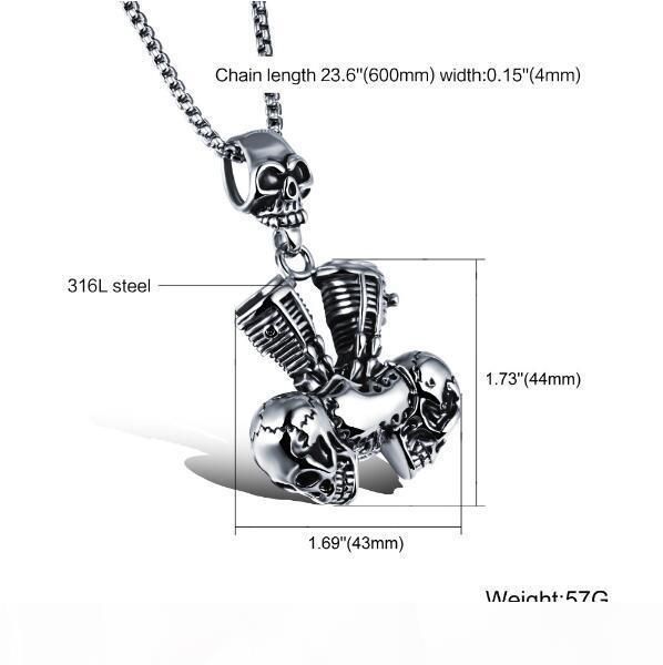 

zhf jewelry stainless steel men necklaces skull pendant box chain necklace fashion men jewelry cool long chain necklace wholesale dgx1054, Silver