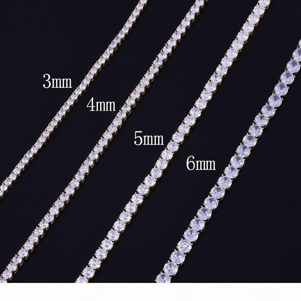 

3 мм 4 мм 5 мм 6 мм iced out 1 row теннис цепи хип-хоп ювелирные изделия золото серебро медь материал мужчины cz ожерелье, Silver