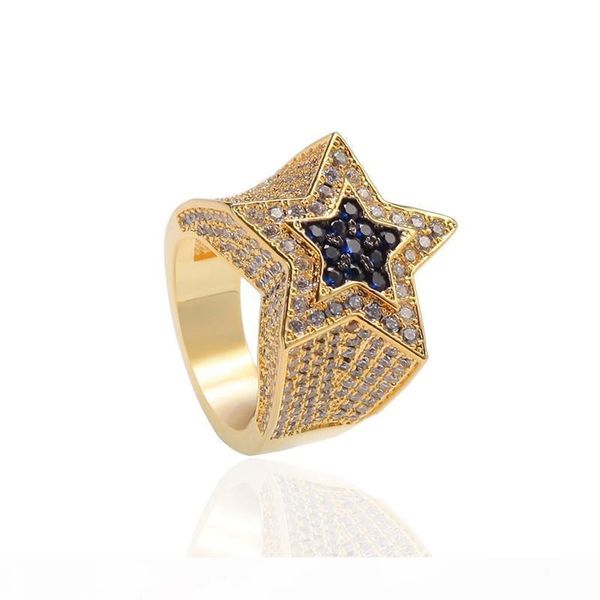

uspecial мода хип-хоп мужские ювелирные изделия кольца пятиконечная звезда bling кольца iced out циркон моды hiphop gold silver ring
