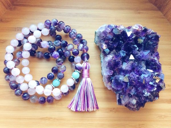 

purple quartz and rosequartz necklace 108 mala bead necklace tassel necklaces yoga jewelry buddhist prayer mala beads necklaces cx200721, Silver