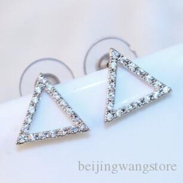 

s925 silver stud earrings fashion geometry triangle earrings korean brand crystal zircon earrings for women elegant jewelry party wedding, Golden;silver