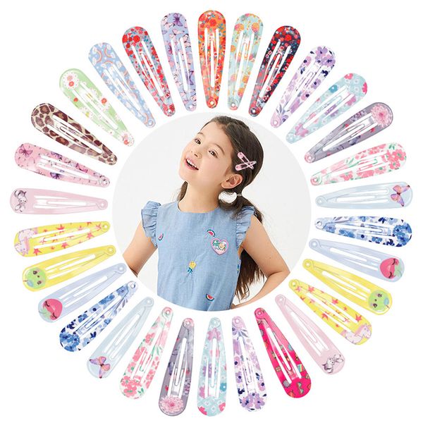 

cute children animation colorful bangs bb clip painted water drop barrettes baby candy color hair pins girls printing hair clips accessories, Golden;silver