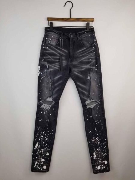 

men's jeans men random white paint splatter distressed black, Blue