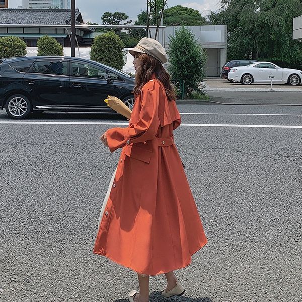 

средней длины осень ветровка пальто новый корейский стиль ветровка женщин в рыхлый более-колено популярной хепберн waitmore пальто пальто, Tan;black