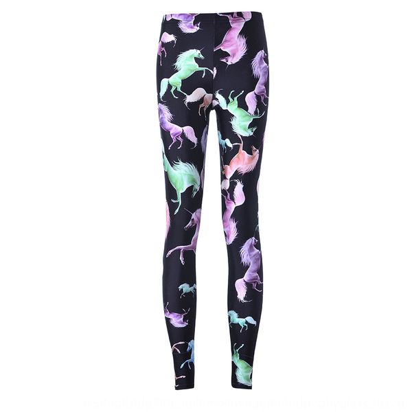 

autumn thin starry sky digital printing color unicorn leggings tight pants digital tight pants lgs3516, Black