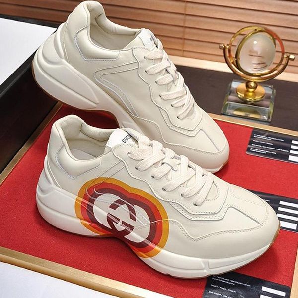 

leather mens shoes breathable scarpe da uomo rhyton leather sneaker luxury design footwear with origin box lace -up chaussures pour hommes