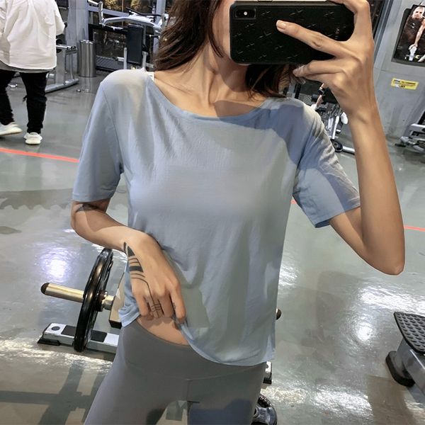 

gsbe8 blue pattern loose sports t-shirt women's short sleeve running mesh breathable yoga coat t-shirt gym training quick-drying clo, White;red