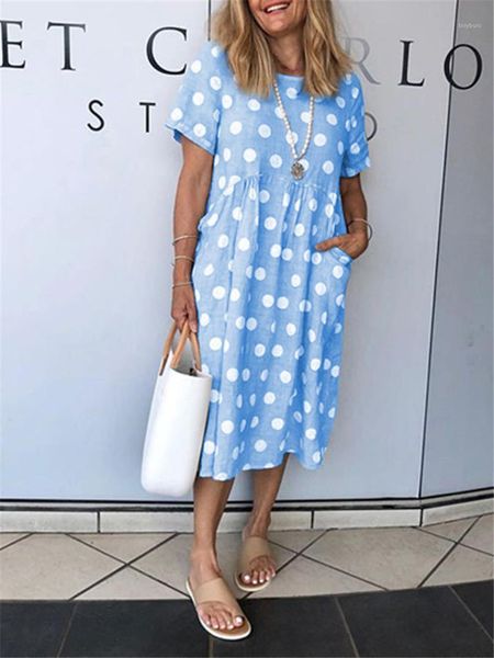 

dresses summer designer short sleeve loose long ladies dress casual breathable female dress polka dot women, Black;gray