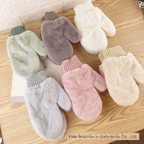 

2019 simple all-match female winter plus velvet thickened warm cute student neck warm gloves and gloves windproof riding, Blue;gray