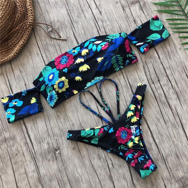 

2020 bandeau bikini push up bandage swimwear women maio biquini traje de bano mujer trikini praia swimsuit monokini badpak, White;black