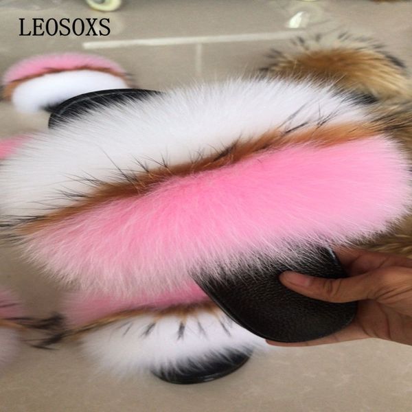 

seven-color fur ladies slippers multicolor fur ladies beach sandals handmade pvc soles fluffy slippers indoor slipper, Black