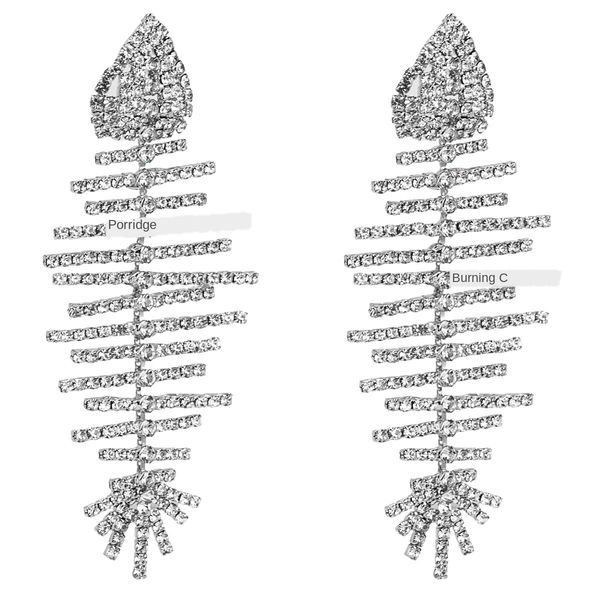 

exaggerated multi-layer diamond fishbone earrings women's claw chain fashion earrings bohemian style, Golden