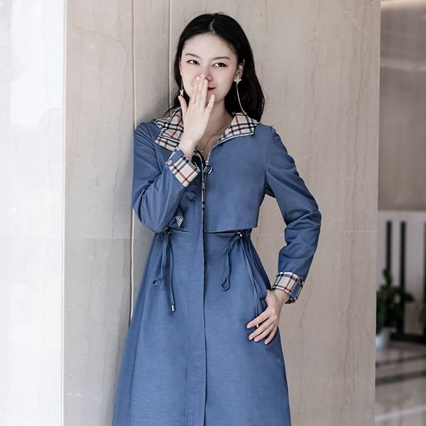 

hooded 2020 autumn windbreaker coat new women's clothing korean style mid-length over-the-knee coat british women's windbreaker, Tan;black