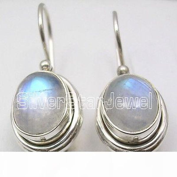 

wholesale silver blue fire rainbow moonstone beautiful earrings 2.5cm new