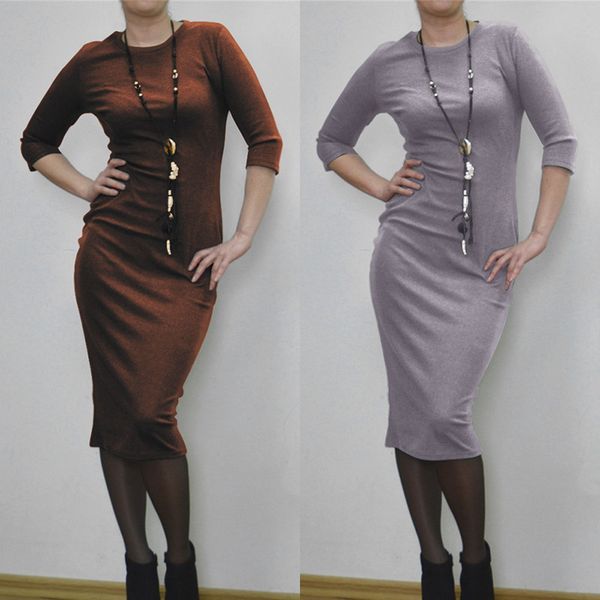 

casual dresses womens summer dress vestido three quarter sleeve slim bodycon o-neck pencil sheath party club, Black;gray