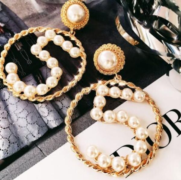 

Luxury Number 5 Dangle Drop Earrings Hollow Large Circle Earring 14k Gold Ear Studs Women Girl Wedding Party Jewelry Gift
