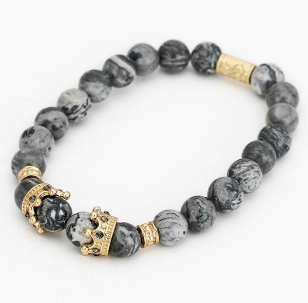 

crown charm bracelet natural marble stone bead elastic yoga bracelet women mens bracelet crown bracelets 4 colors, Black