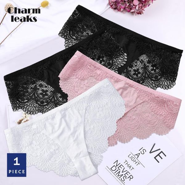 

charmleaks women's underwear lace panties 1 piece briefs hollow-out tanga soft basic bottom, Black;pink