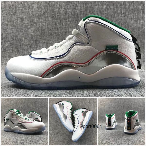 

new jumpman 10 4 wings white clover chrome black men retro basketball shoes sneakers good qaulitys jumpman 10s green silver sports trainer
