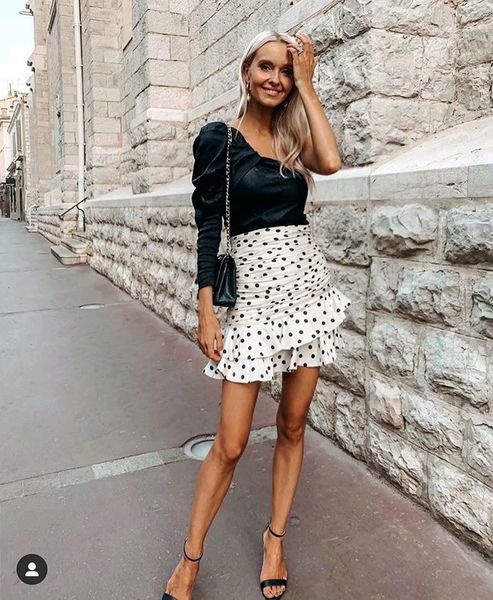 

high waist polka dot skirt women empire summer skirt ladies formal work skirt drop shipping, Black