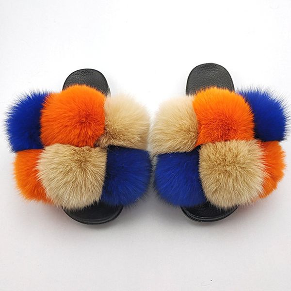 

women fashion luxurious fur slippers personality flower shape fur slides ladies lovely furry sandals girl plush flip flops, Black