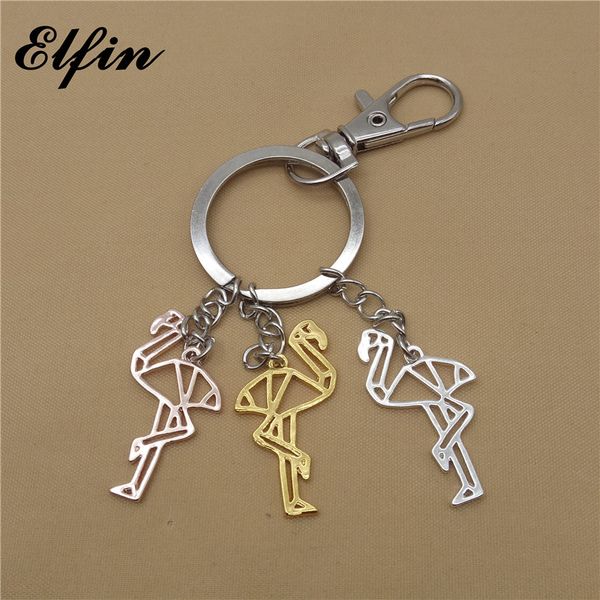 

elfin trendy flamingo key chains gold color silver color bird jewellery fashion flamingo key rings for women men