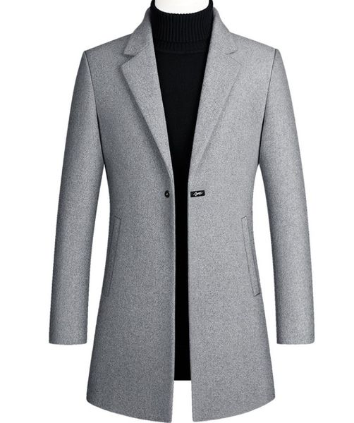 

designer men wool trench coat single button fashion winter business long thicken slim fit overcoat jacket parka mens clothing plus size, Tan;black