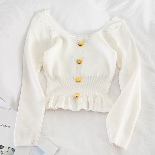 

women's blouses & shirts blouse white knitted buttoned up v-neck long sleeve deep shirt female pleated women 2021 autumn