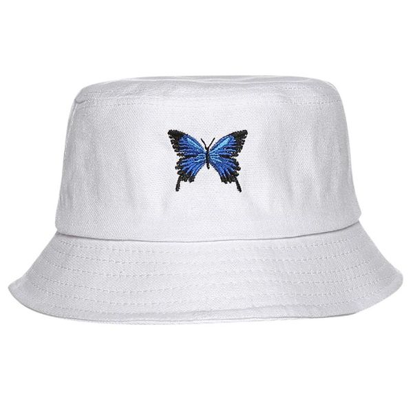 

women butterfly embroidery bucket sun hat cap foldable print anti-sunburn summer beach outdoor fisherman hat hip hop gorros, Blue;gray