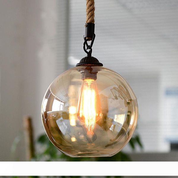 

Industrial Glass Ball Hemp rope Pendant Lights E27 AC 110V 220V lamp for Dining room Living Room Cafe Bar