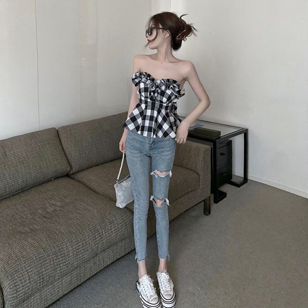 

женщины платье мода женских платьев магазин мода sexy plaid верхняя часть пробка весь матч рваных джинсы мода старение костюм, Blue