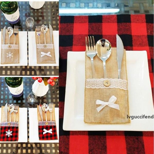 

christmas cutlery bag xmas flax snowflake bowknot fork knife bags red wine l home party cutlery fork knife bags