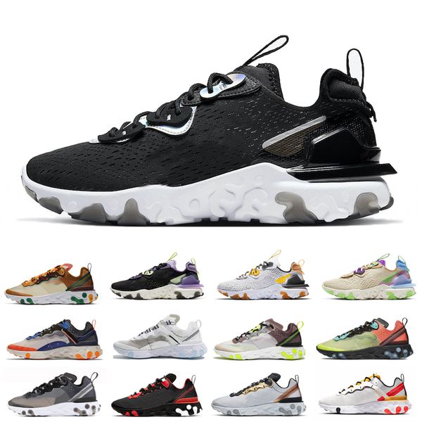 

new arrival women men running shoes react vision element 55 87 black iridescent blue chill womens mens outdoor sneakers trainer 36-45
