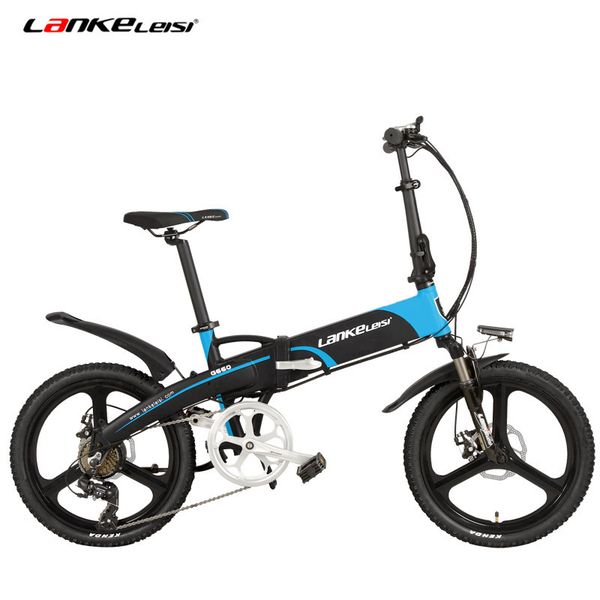 

lovelion 7 inch portable electric bicycle speed 240 w, 48 v 20 10ah ebike hidden folding wheel integrated lithium battery, Silver;blue