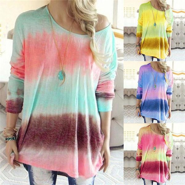

strapless loose tshirt long sleeve crew neck pullover tees famale gradient women, White