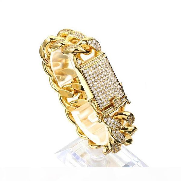 

y 18mm men 's chunky iced out zircon miami cuban link bracelet bling gold silver cz cuban chain bracelet 20cm, Black