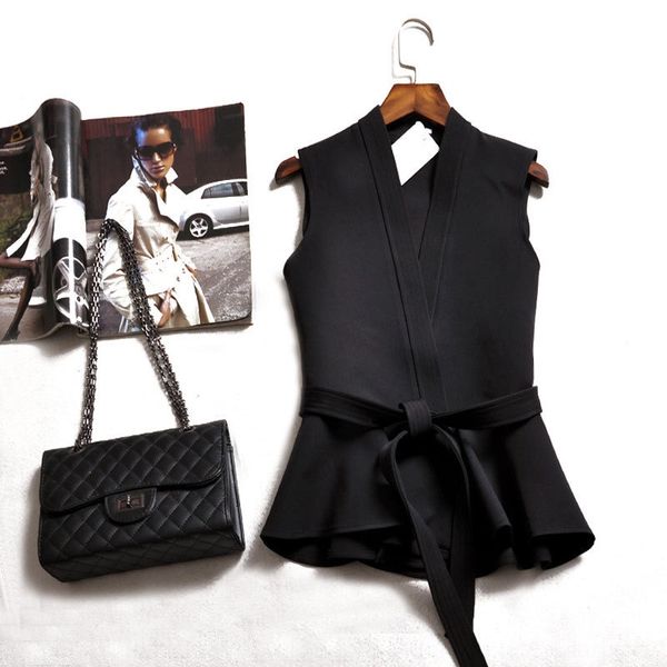 

new autumn women's coat coat korean style elegant lace-up ruffled slim vest vest waistcoat, Black;white
