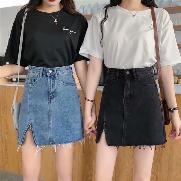 

4ybw9 denim короткий a- линия платья женщин весной и летом 2020 новый корейский стиль высокой талии похудение тазобедренных модули супер гор, Black