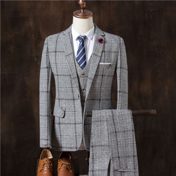 

in the fall and winter of 2020 well suit the new body idle cultivate morality three-piece suit men grid joker, White;black