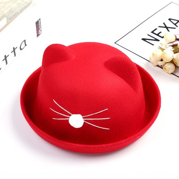 

autumn wool wool hatwoolen for boys and girls cat beard curling small hat baby solid color woolen ear hat, Yellow