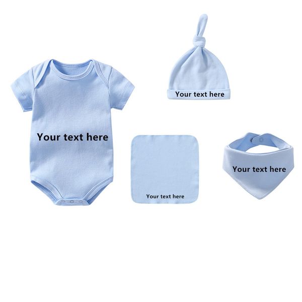 

4шт / комплект cotton kids outfit set персонализированный новорожденного ромпер / нагрудники / caps / полотенца baby shower детские bodysuit, Blue