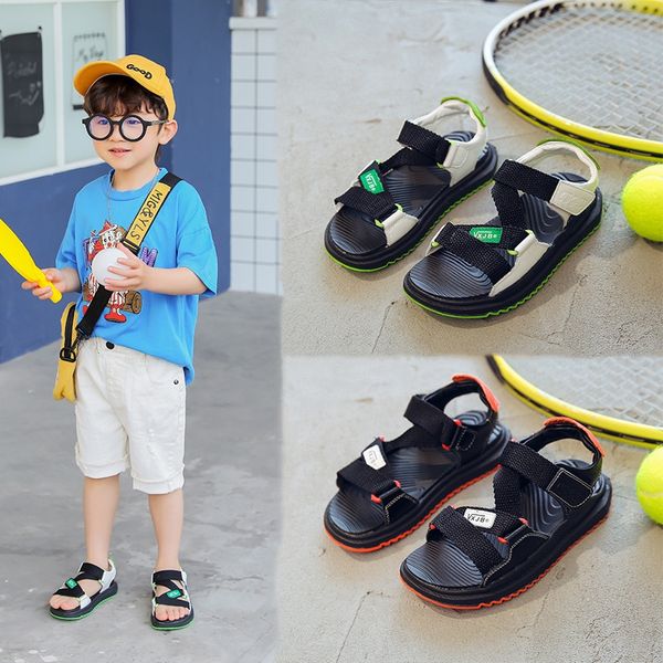 

boys' 2020 new genuine leather sandals children's shoes sandals fashionable breathable children's shoes light anti-skid, Black;red