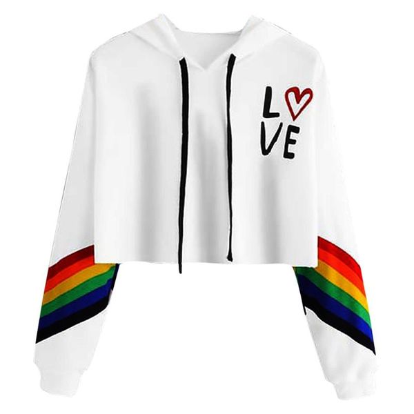 

women's long sleeve hoodie pullover rainbow letter print sweatshirt blouse kawaii korean style harajuku all-match chic #yl5, White;black