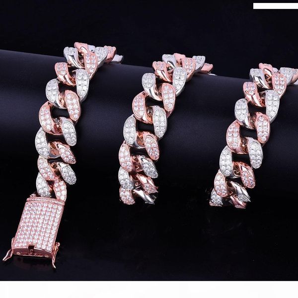

20mm heavy silver rose colorful zircon miami cuban necklace choker men's hip hop jewelry big cuban chain 16" 18" 20