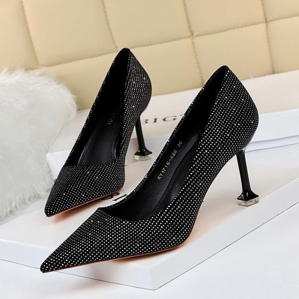 

bigtree european and american style slender high-heeled shallow mouth pointed club high heels zapatos de mujer 1716-a26, Black