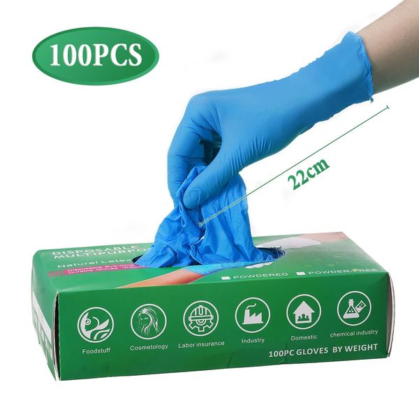 

22cm 9" powder disposable nitrile gloves food cleaning protective isolation glove blue
