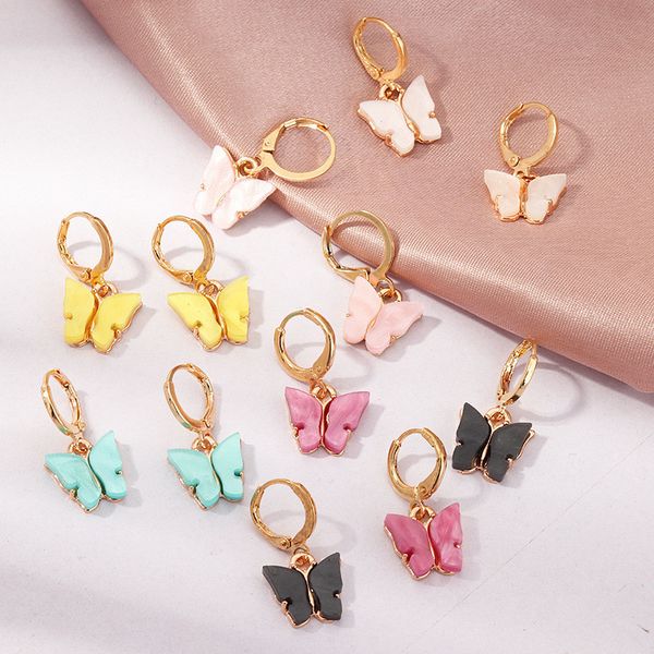 

new fashion women butterfly drop earrings animal sweet colorful acrylic earrings 2020 statement girls party jewelry, Golden