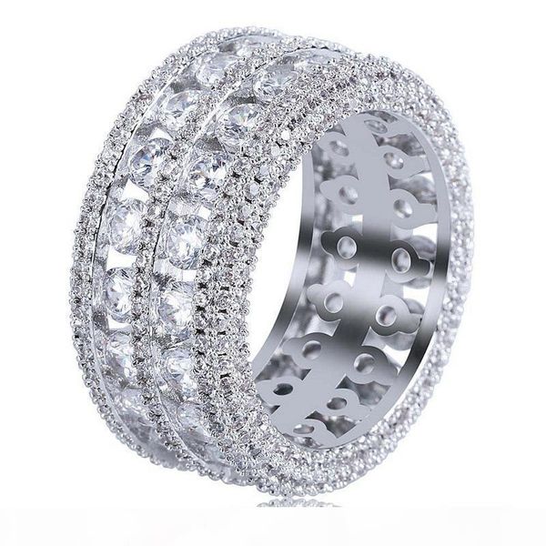 

e mens hip hop iced out rings new fashion gold wedding ring jewelry simulation diamond ring, Silver