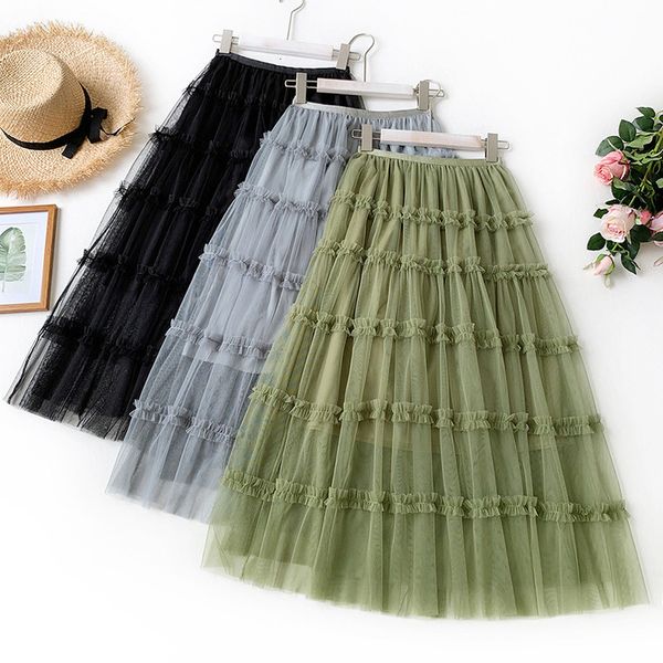 

2020 summer new arrival women skirt french romantic style summer fairy polyester cupcake design cotton ing, Black